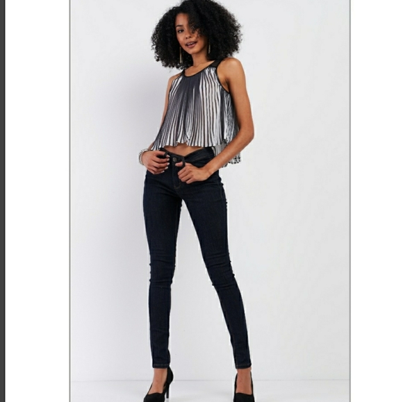 🏆HP🏆 Pleated Blouse w/ Vegan Leather Trim - Picture 4 of 5